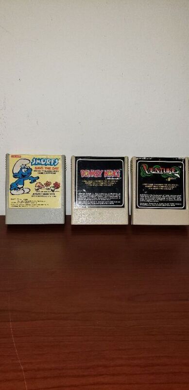 Lot of 3 Coleco Video Game Cartridges- SMURFS Save the Day, Donkey Kong, Venture.,