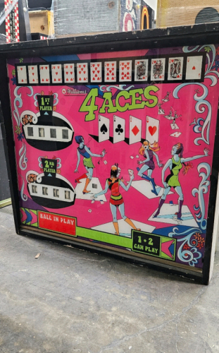 4 ACES PINBALL BACK BOX HEAD W/ BACK GLASS ART WILLIAMS