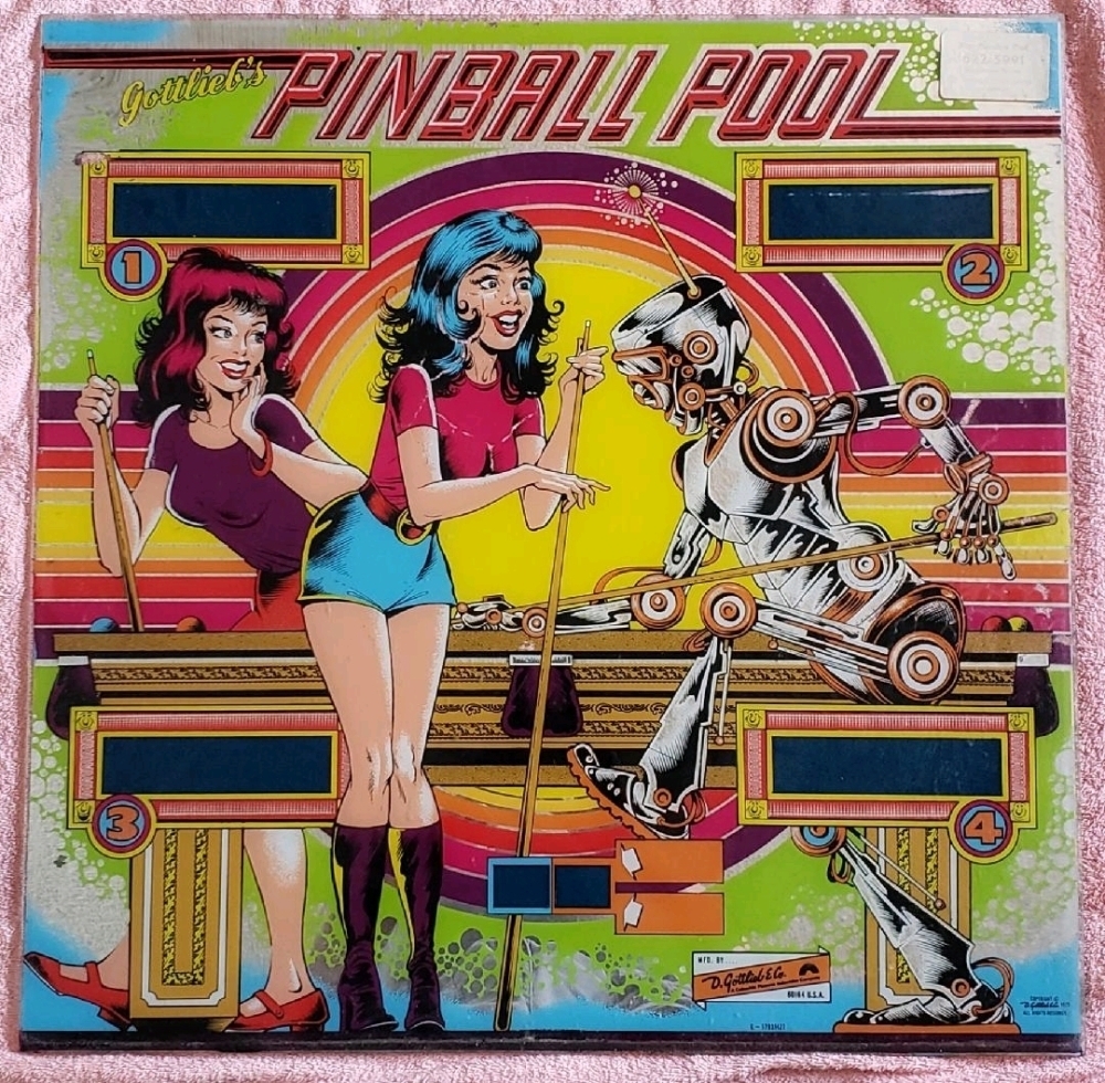 PINBALL POOL PINBALL BACK GLASS ART GOTTLIEB