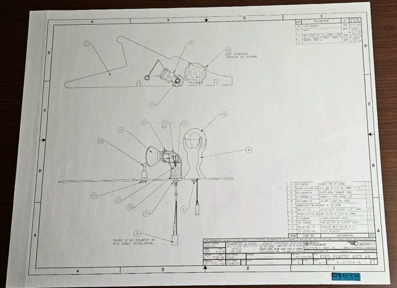WILLIAMS ELECTRONICS/ MIDWAY MFG. BLUE PRINT DRAWING 1996