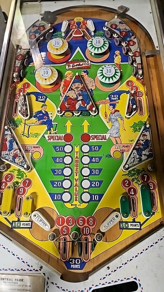 CENTRAL PARK WEDGE HEAD GOTTLIEB PINBALL MACHINE 1966
