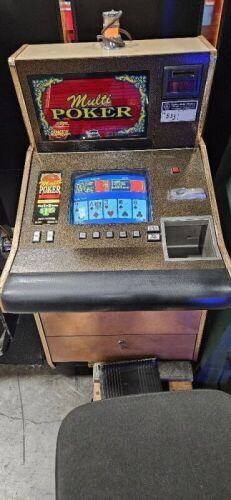 ANTIQUE IGT VIDEO POKER SLANT TOP GAME WITH CASINO SEAT