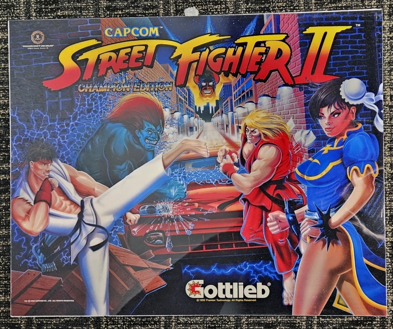 STREETFIGHTER II PINBALL BACK GLASS TRANSLITE N.O.S.