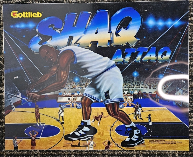 SHAQ ATTAQ PINBALL BACK GLASS TRANSLITE N.O.S.