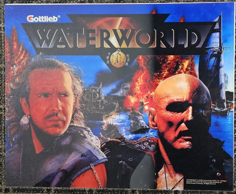 WATERWORLD GOTTLIEB PINBALL BACK GLASS TRANSLITE N.O.S.