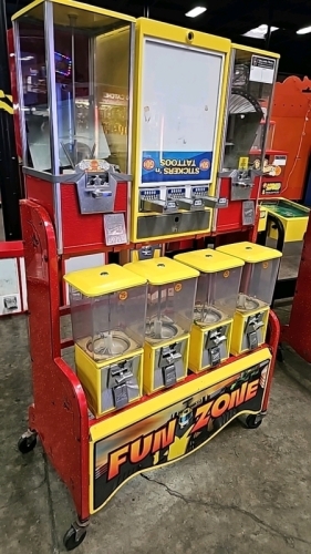 FUN ZONE BULK 6 HEAD CAPSULE 1 TRIPLE FRONT LOAD STICKER VENDING RACK OG