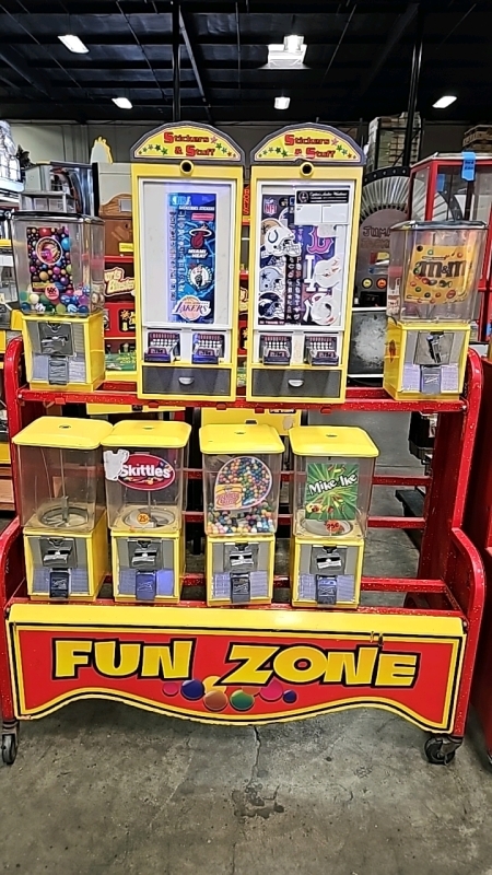 FUN ZONE BULK 6 HEAD CAPSULE 2 DUAL FRONT LOAD STICKER VENDING RACK