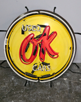 NEON "OK USED CARS" HANGING 26" LIGHTED NEON SIGN - 2