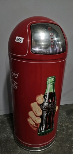 COCA COLA TRASH CAN- RED 36" BULLET STYLE ROUND TOP CAN