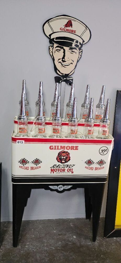12 OIL BOTTLE DISPLAY RACK- LIGHT UP W/ STAND AND SIGN