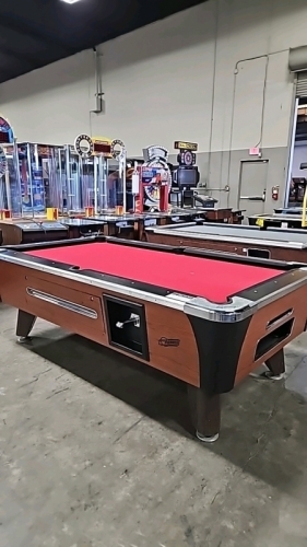 POOL TABLE DYNAMO 7' SLATE TOP COIN OP RED FELT