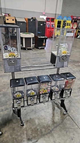 NORTHWESTERN BULK VENDING KIOSK 7 HEADS ROLLING STAND