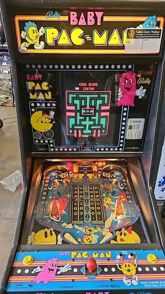 BABY PAC-MAN UPRIGHT PINBALL ARCADE GAME BALLY MIDWAY 1982