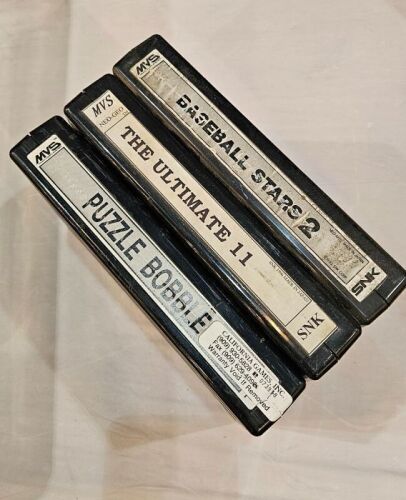 LOT OF 3 MVS NEO GEO CARTRIDGES, PUZZLE BOBBLE, BASEBALL STARS 2, ULTIMATE 11