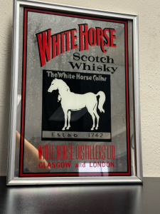 WHITE HORSE SCOTCH WHISKY GLASS MIRROR HANGING GRAPHIC SIGN