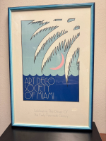 ART DECO SOCIETY OF MIAMI OCTAVIO ROBLES DEBEN MOON PALM TREE PRINT FRAMED POSTER