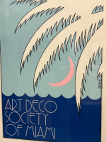 ART DECO SOCIETY OF MIAMI OCTAVIO ROBLES DEBEN MOON PALM TREE PRINT FRAMED POSTER - 5