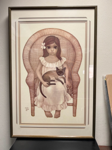 MARGARET KEANE BIG EYES GIRL WITH CAT FRAMED ART PRINT