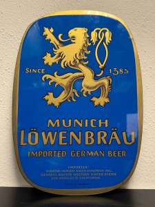 VINTAGE MUNICH LOWENBRAU IMPORTED GERMAN BEER ADVERTISING WALL HANGING SIGN