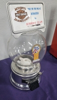 FORD GLOBE 1c GUMBALL MACHINE VINTAGE GLASS W/ HARLEY DAVIDSON AD SIGN