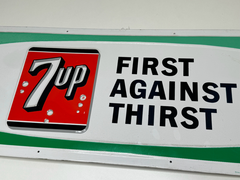1960s 7up FIRST AGAINST THIRST VINTAGE METAL SIGN