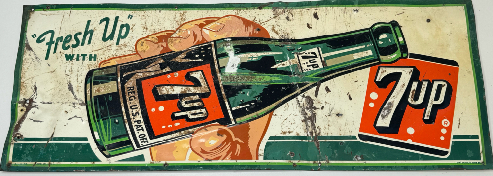 1950's ULTRA RARE 7up BOTTLE FRESH UP VINTAGE TIN SIGN!
