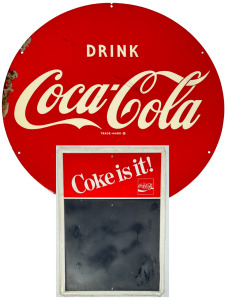 COCA COLA ROUND METAL SIGN AND CHALK BOARD METAL SIGN