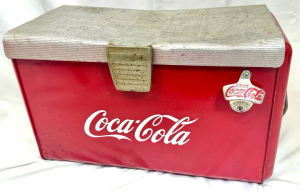 COCA-COLA ICE COOLER BOX ANTIQUE W/ BOTTLE OPENER