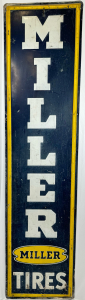 RARE VINTAGE MILLER TIRES TALL TIN ADVERTISING SIGN