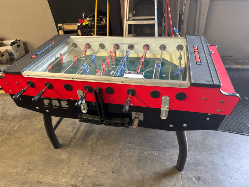 FOOSBALL SEALED GLASS TOP TABLE COIN OP