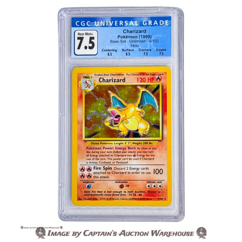 CGC GRADED 7.5 CHARIZARD BASE SET 4/102 HOLO POKEMON CARD
