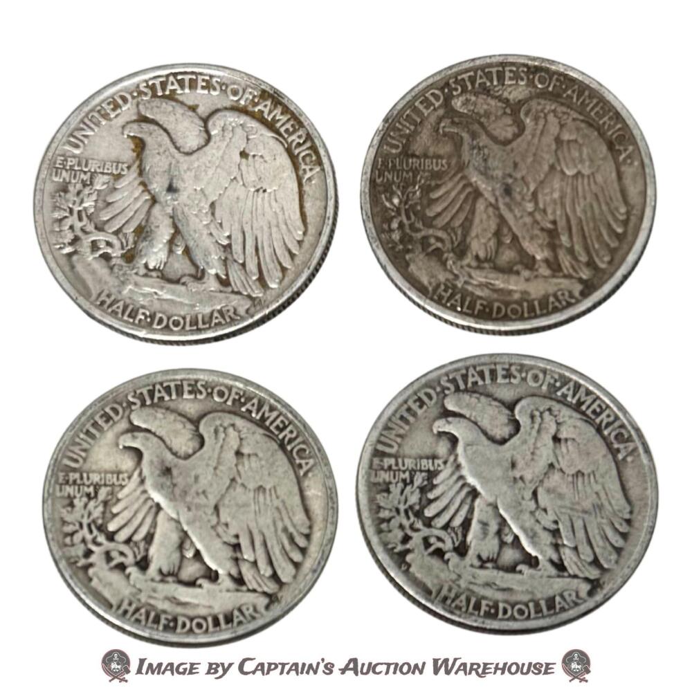 4- 1940's WALKING LIBERTY HALF DOLLAR SILVER COINS