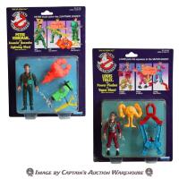 1986 KENNER THE REAL GHOSTBUSTERS PETER VENKMAN WITH BOUNCIN' BAZOOKA AND LIGHTNING GHOST FIGURES AND ACCESSORIES AND LOUIS TULLY WITH POWER PINCHER AND VAPOR GHOST FIGURES AND ACCESSORIES