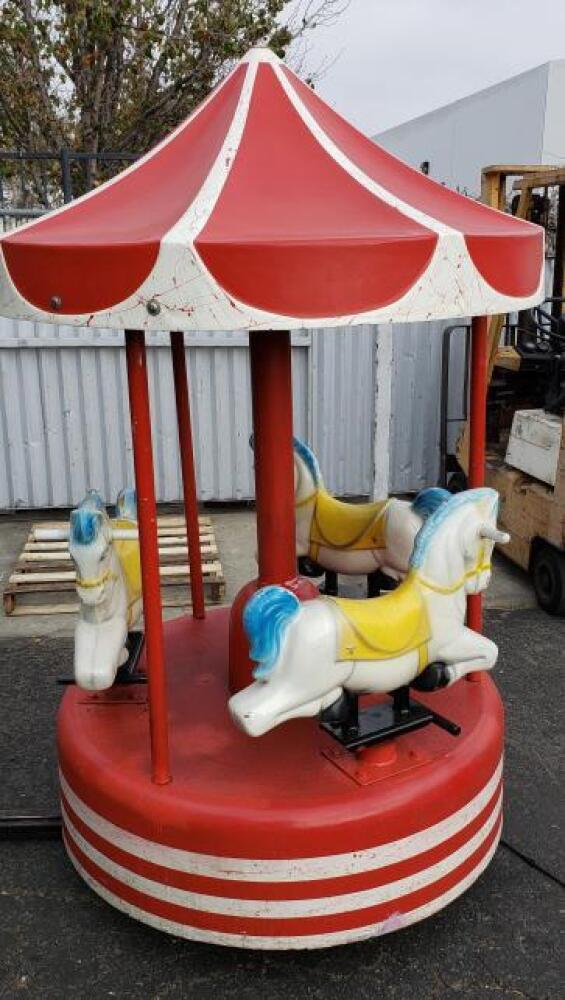 Carrousel Rides Red KIDDIE RIDE 3 HORSE CARNIVAL RED CAROUSEL RIDE