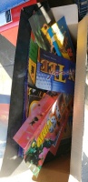 BOX LOT- MISC ARCADE GAME MARQUEE'S CP OVERLAYS ETC.