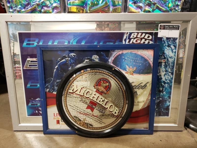 LOT OF 3 BEER SIGN MIRRORS BUD LIGHT, MICHELOB