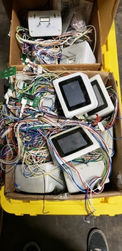 1 LOT- SACOA CARD SWIPE UNITS 200 APPROX. W/ HARNESS & ADAPTER MISC