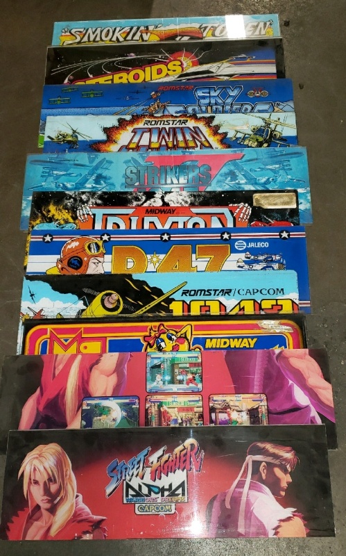 1 LOT- ARCADE GAME FRONT MARQUEES,SIGNS MISC.
