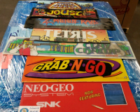 LOT OF 8 ARCADE GAME MARQUEE'S MISC.
